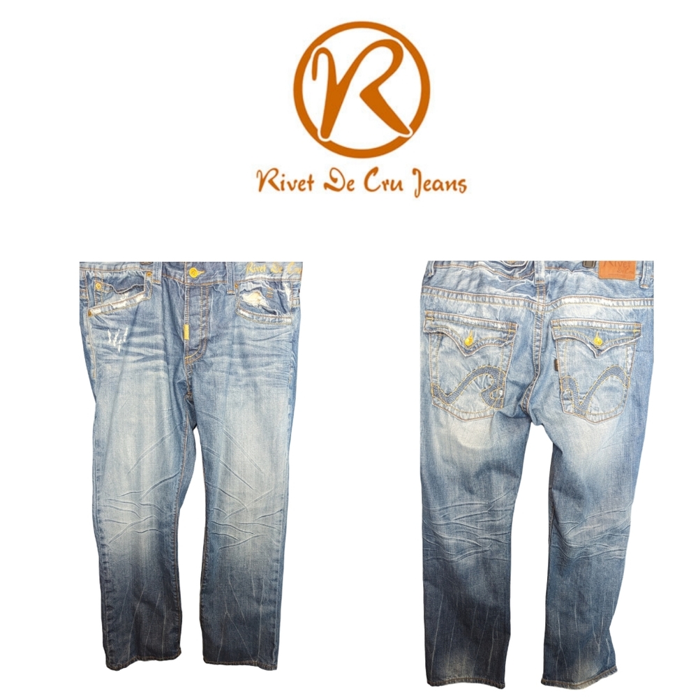 Rare Rivet De Cru Y2K Baggy Button Fly Distressed Jeans 44x32 Approximately